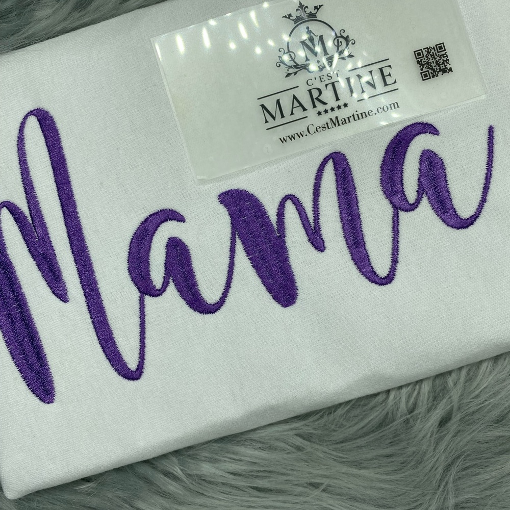 Mama, Embroidered Crewneck T-Shirt